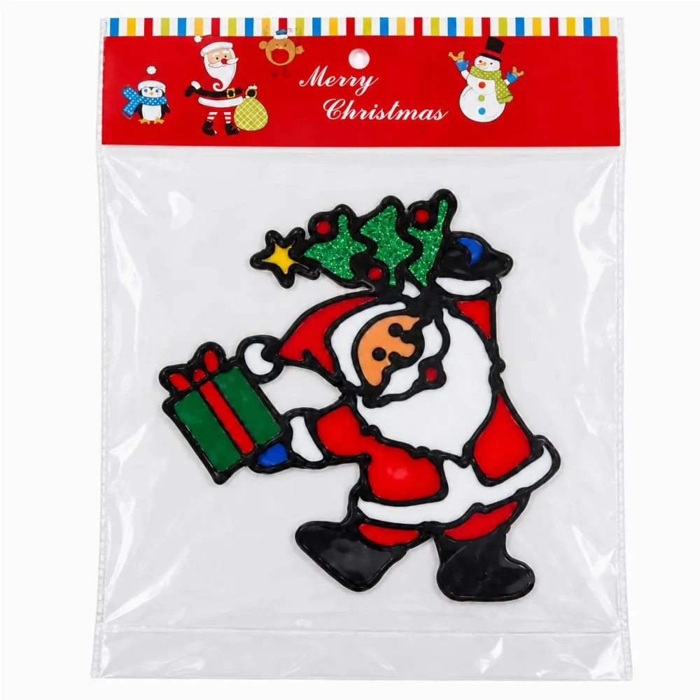 Decoratiune Craciun pentru geam Mos Craciun cu Cadou, Multicolor, 20 x 25 cm [3]