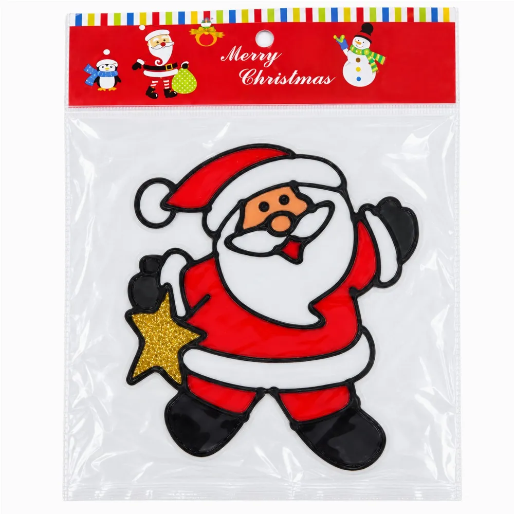 Decoratiune Craciun pentru Geam, Mos Craciun Rosu, 25 x 20 cm, Autocolant Decorativ cu Stea Aurie [2]