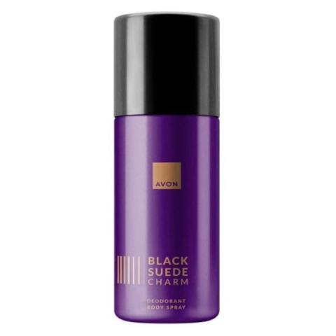 ÎNGRIJIRE PERSONALĂ - Deodorant body spray pentru barbati negru, 150 ml, Avon Black Suede Charm, aroma lemnoasa-condimentata, cardamom, piele intoarsa si lemn de santal