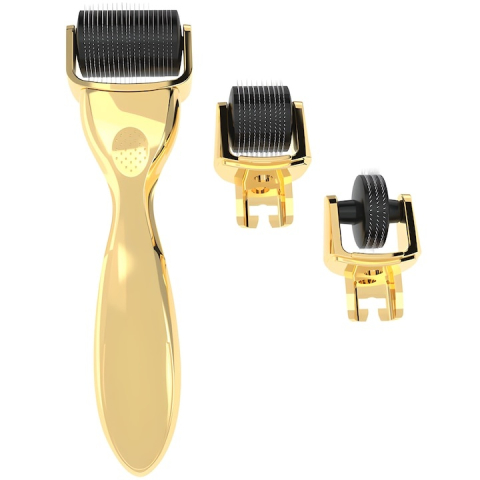 Ingrijire fata - Derma Roller 3 in 1 cu ace din titan, 0.5 / 1.0 / 1.5 mm – tratament pentru regenerarea pielii, reducerea ridurilor, cicatricilor si vergeturilor