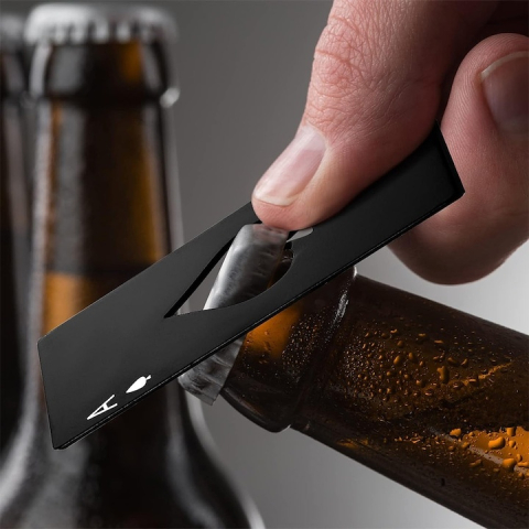 Desfacator sticle tip card portofel, inox negru, 86 x 54 mm, model compact reutilizabil, deschizator bere [1]