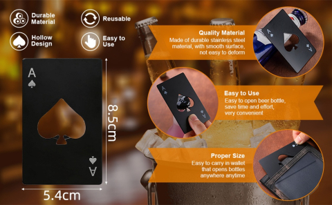 Desfacator sticle tip card portofel, inox negru, 86 x 54 mm, model compact reutilizabil, deschizator bere [4]