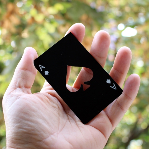 Desfacator sticle tip card portofel, inox negru, 86 x 54 mm, model compact reutilizabil, deschizator bere [11]