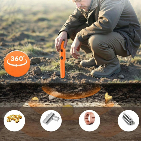 Detector de metale portocaliu 23 cm GP-Pointer, pinpointer 360 grade, detector metale cu LED, vibratii si semnal sonor, husa inclusa [1]
