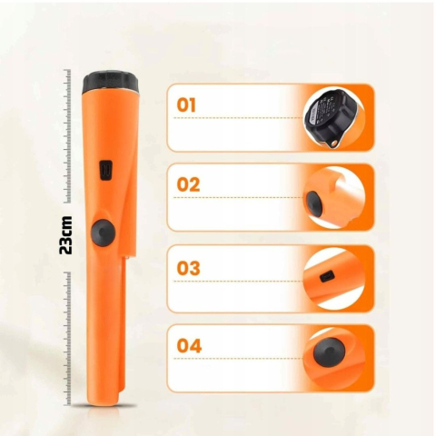 Detector de metale portocaliu 23 cm GP-Pointer, pinpointer 360 grade, detector metale cu LED, vibratii si semnal sonor, husa inclusa [6]