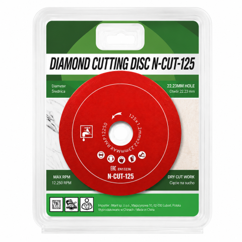 Disc diamantat rosu 125 mm pentru taiere si slefuire, dubla fata diamantata, grosime 1.2 mm, prindere 22.23 mm, pentru ceramica, gresie, faianta si piatra [6]