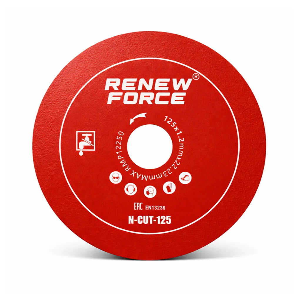 Gresie si faianta - Disc diamantat rosu 125 mm pentru taiere si slefuire, dubla fata diamantata, grosime 1.2 mm, prindere 22.23 mm, pentru ceramica, gresie, faianta si piatra