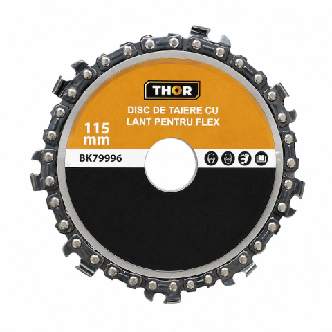 CASA & GRADINA - Disc taiere lemn 115 mm cu lant 9 dinti, pentru polizor unghiular, debitare rapida material lemnos, alezaj 22 mm