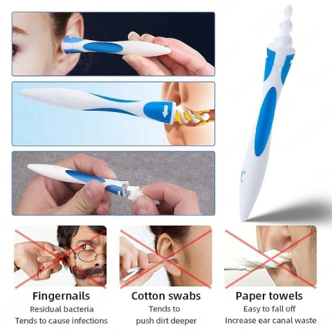 Dispozitiv curățare urechi, Dodaco, 16 vârfuri silicon, alb/albastru, utilizare familiala [8]