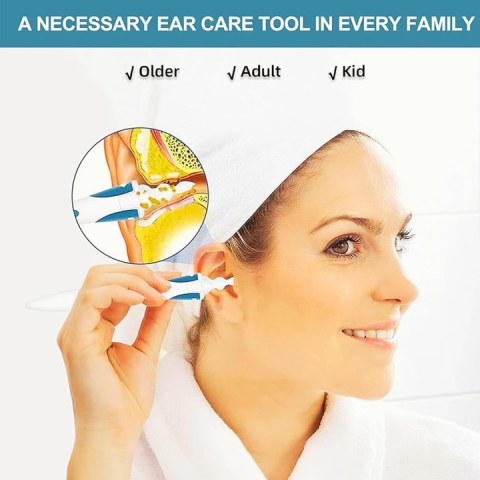 Dispozitiv curățare urechi, Dodaco, 16 vârfuri silicon, alb/albastru, utilizare familiala [5]