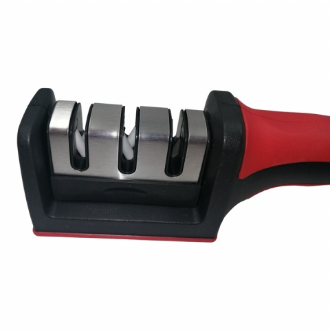 Dispozitiv manual pentru ascutit cutite si satare, 3 moduri ascutire, baza antialunecare, negru-rosu [3]
