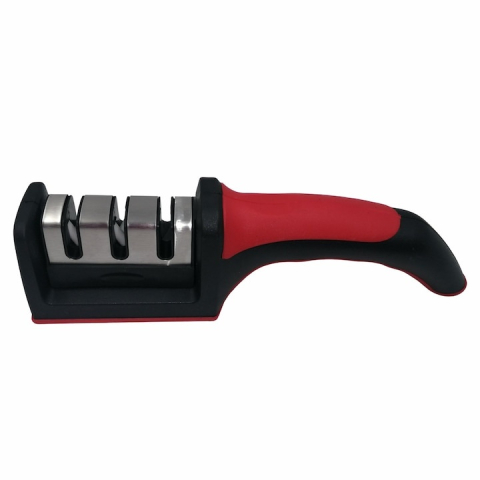 CASA & GRADINA - Dispozitiv manual pentru ascutit cutite si satare, 3 moduri ascutire, baza antialunecare, negru-rosu