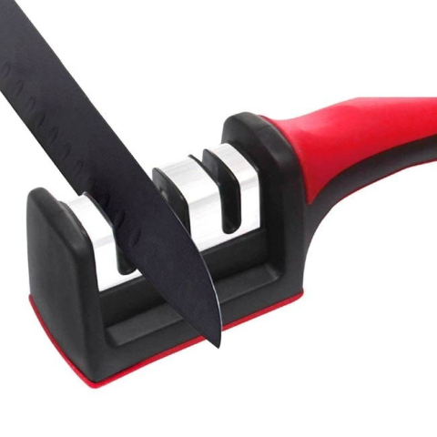 Dispozitiv manual pentru ascutit cutite si satare, 3 moduri ascutire, baza antialunecare, negru-rosu [5]