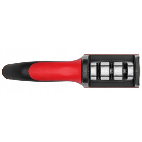 Dispozitiv pentru ascutit cutite, cu 3 pozitii de ascutire (grosiera, usoara, fina), maner antiderapant, baza stabila, ABS si otel, rosu/negru, 21.5 x 5 x 6 cm [4]