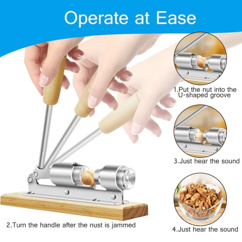 Dispozitiv pentru spart nuci si alune, multifunctional, cu baza din lemn si structura metalica, argintiu [2]