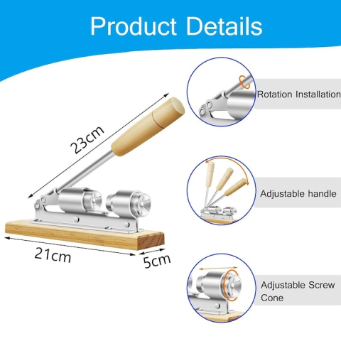 Dispozitiv pentru spart nuci si alune, multifunctional, cu baza din lemn si structura metalica, argintiu [1]