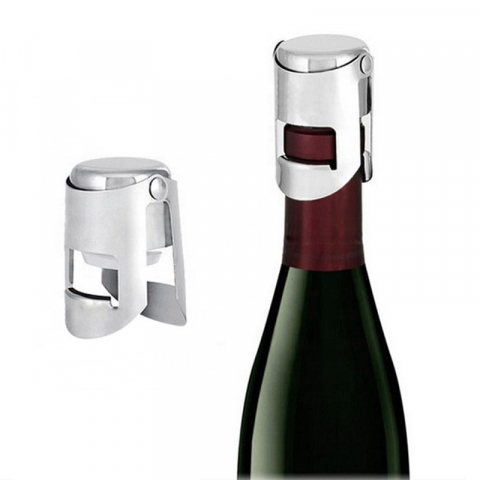 Dop pentru sticle de vin, sampanie, alte bauturi, wine stopper, otel inoxidabil, silicon, argintiu [6]