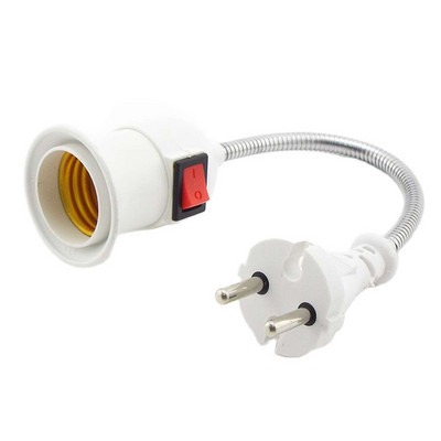 Diverse - Dulie cu intrerupator si stecher clasic,adaptor bec clasic E27,lungime 20 cm - Alb