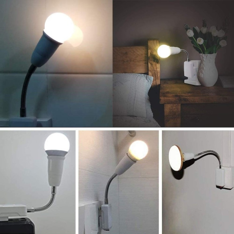 Dulie cu intrerupator si stecher, cu bec LED E27 10W, alb neutru 4500K, brat flexibil 20 cm, alb [11]