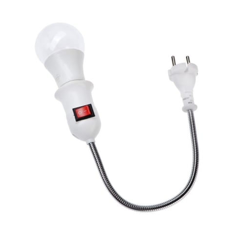 ELECTRONICE - Dulie cu intrerupator si stecher, cu bec LED E27 10W, alb neutru 4500K, brat flexibil 20 cm, alb
