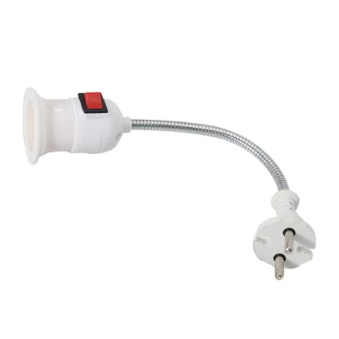 Dulie cu intrerupator si stecher, cu bec LED E27 10W, alb neutru 4500K, brat flexibil 20 cm, alb [12]