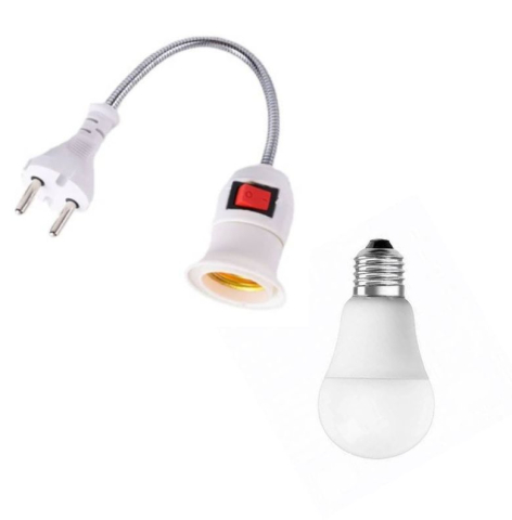 Dulie cu intrerupator si stecher, cu bec LED E27 15W, alb neutru 4500K, brat flexibil 20 cm, alb [1]