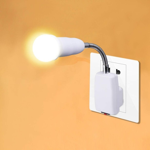 Dulie cu intrerupator si stecher, cu bec LED E27 15W, alb neutru 4500K, brat flexibil 20 cm, alb [2]