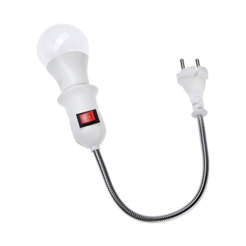 ELECTRONICE - Dulie cu intrerupator si stecher, cu bec LED E27 15W, alb neutru 4500K, brat flexibil 20 cm, alb