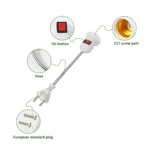 Dulie cu intrerupator si stecher, cu bec LED E27 5W, alb neutru 4500K, brat flexibil 20 cm, alb [11]