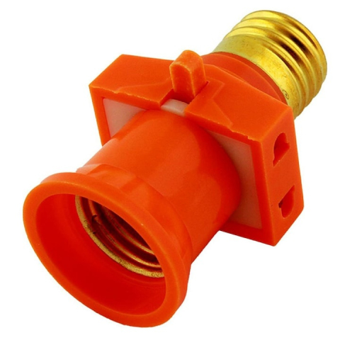 Dulie cu soclu E27 si adaptor electric pentru 2 dispozitive, cu intrerupator, 4A / 60W, 220-250V, plastic portocaliu [1]