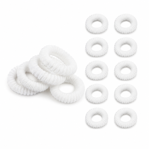 CASA & GRADINA - Elastice albe pentru par, set 10 buc, diametru 2.5 cm, model spiralat flexibil, accesorii fara urme pentru prinderea confortabila a parului