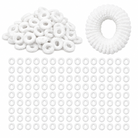 CASA & GRADINA - Elastice albe pentru par, set 100 buc, diametru 2.5 cm, model spiralat anti-rupere, accesorii elastice pentru toate tipurile de par
