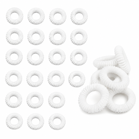 CASA & GRADINA - Elastice albe pentru par, set 20 buc, diametru 2.5 cm, model spiralat reutilizabil, accesorii elastice pentru coc, coada si impletituri