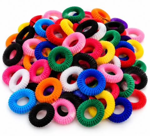 ÎNGRIJIRE PERSONALĂ - Elastice multicolore, 2.3 cm, set 50 bucati, pentru par fetite, accesorii pentru cozi, impletituri si coafuri, selectie aleatorie de culori