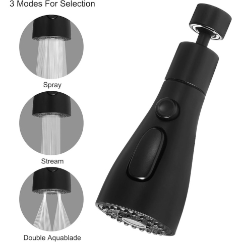 Extensie pentru robinet, 3 tipuri de jet, rotativ 360°, ABS/otel inoxidabil, economisire consum apa, universal, negru, 14 x 5 x 2.2 cm [1]