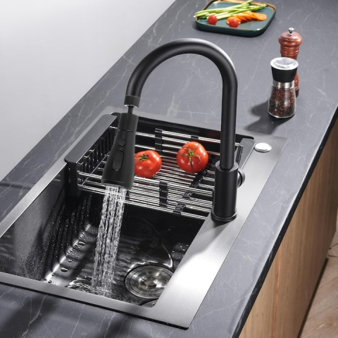 Extensie pentru robinet, 3 tipuri de jet, rotativ 360°, ABS/otel inoxidabil, economisire consum apa, universal, negru, 14 x 5 x 2.2 cm [3]