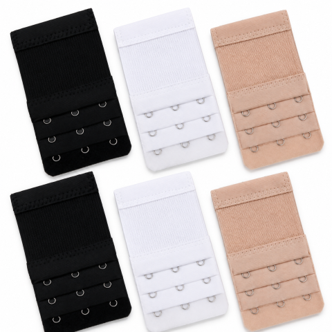 Ustensile îngrijire corp - Extensori pentru sutien, set 6 bucati, 2 negre, 2 albe, 2 bej, 3 randuri de carlige, banda elastica, 5.5 x 9.7 cm, accesorii pentru ajustarea circumferintei