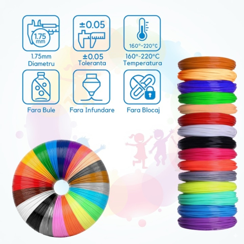 Filament 3D pentru creion 3D, multicolor maro, PLA 1.75 mm, 100 m, 20 culori, 5 m fiecare, imprimare rapida, fara miros, fara blocaj [2]