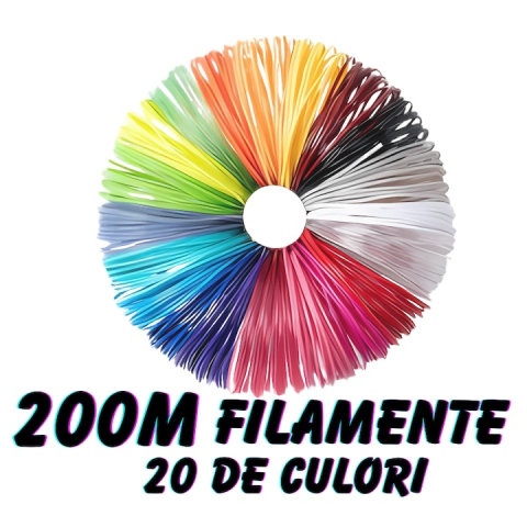 Filament 3D pentru creion 3D, multicolor, PLA 1.75 mm, 200 m, 20 culori, 10 m fiecare, imprimare rapida, fara miros, fara blocaj [1]