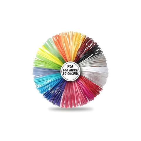 Jucarii modelare - Filament 3D pentru creion 3D, multicolor, PLA 1.75 mm, 200 m, 20 culori, 10 m fiecare, imprimare rapida, fara miros, fara blocaj