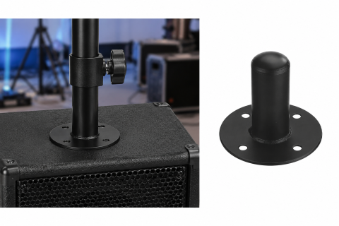 Flansa suport neagra pentru stativ boxa, metal, baza cu 4 orificii de fixare, montaj pentru incinte acustice si boxe profesionale [2]
