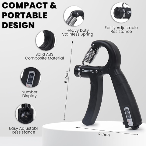 Flexor antebrat reglabil 5-60 kg, contor repetari, maner ergonomic antiderapant, otel, 16 x 9 x 2 cm, negru [11]