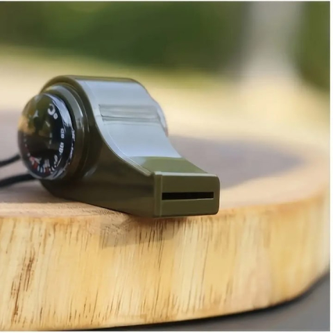 Fluier 3 in 1 cu busola si termometru pentru drumetii, camping si supravietuire, snur transport 40 cm, verde [7]