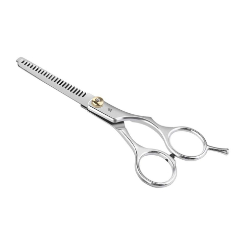 Uz casnic - Foarfeca de filat pentru tuns parul, nivel incepator, ergonomica, din otel inoxidabil, argintie cu detalii aurii, 16x6 cm – precizie si confort pentru coafuri perfecte