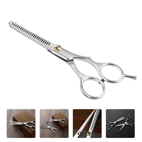 Foarfeca de filat pentru tuns parul, nivel incepator, ergonomica, din otel inoxidabil, argintie cu detalii aurii, 16x6 cm – precizie si confort pentru coafuri perfecte [2]