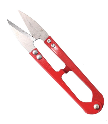 Mercerie - Foarfeca de finisat din otel, 12 cm, rosie – mini taietor multifunctional pentru croitorie, ata si lucrari de precizie