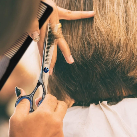 Foarfeca pentru filat par, otel inoxidabil, 15 cm, argintiu/albastru [2]