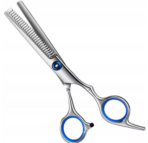 Ustensile îngrijire păr - Foarfeca pentru filat par, otel inoxidabil, 15 cm, argintiu/albastru