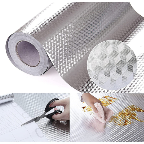 Folie autoadeziva argintie 30 x 100 cm, model geometric 3D, PVC [2]