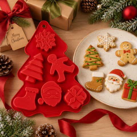 Forma Silicon Craciun Rosie, 27 x 17 x 3,5 cm, Matrita cu 6 Modele Festive [5]
